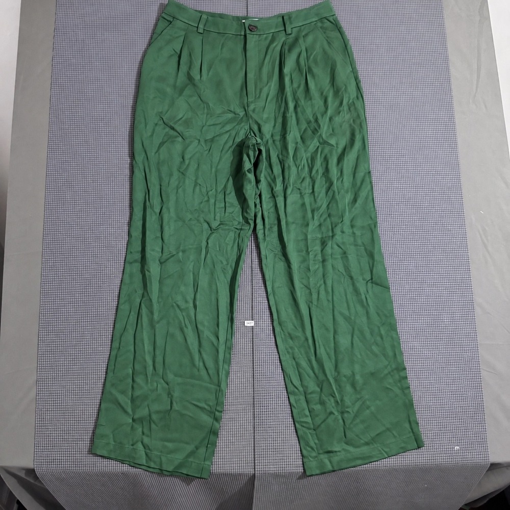 LOFT Womens Green Pleated Wide Leg Lyocell Trousers Size 12